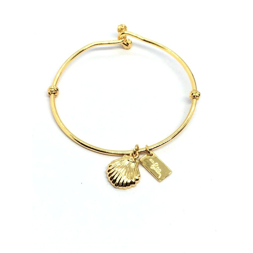LILLY PULITZER BRACELET Gold Tone Shell Charm Bangle Coastal Preppy